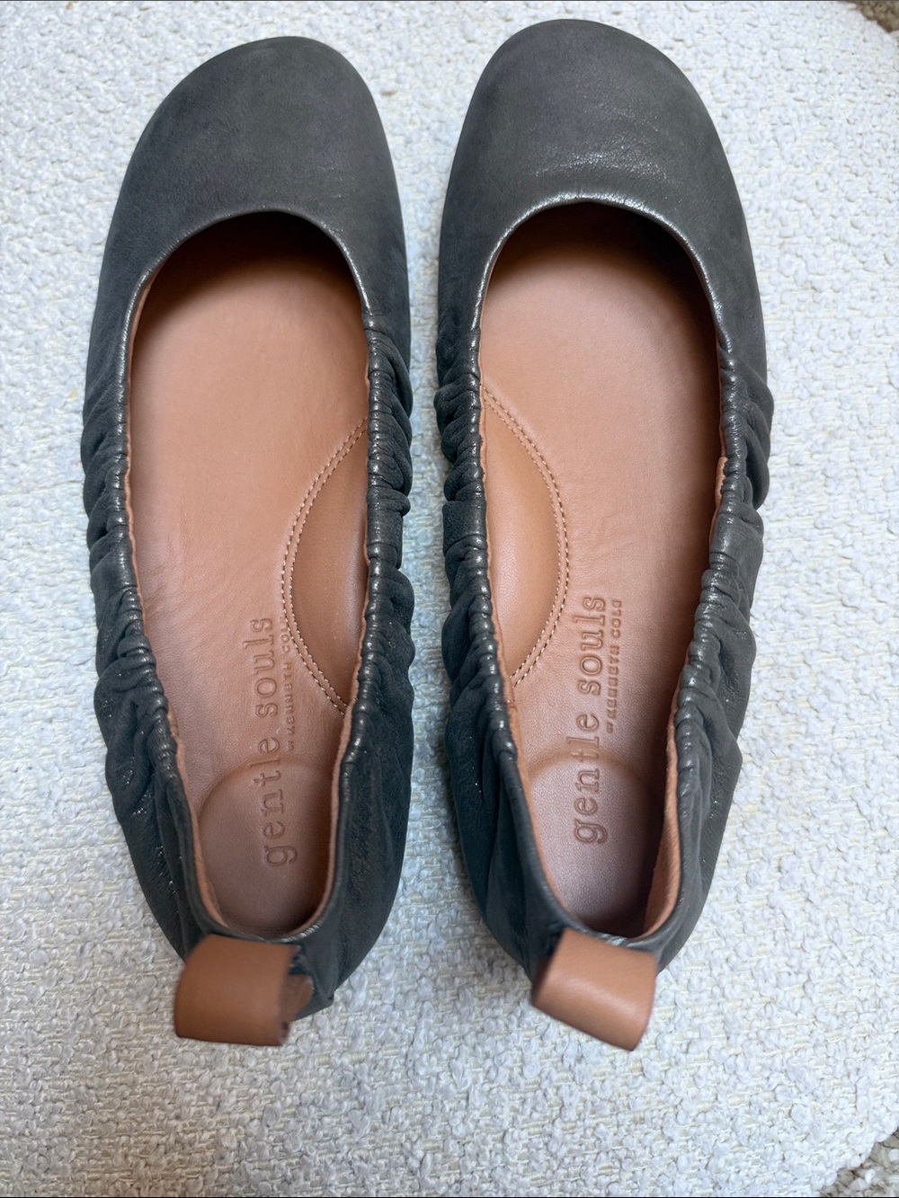 gentle souls Leather Elastic Ballet Flats with Brown Insole Tab